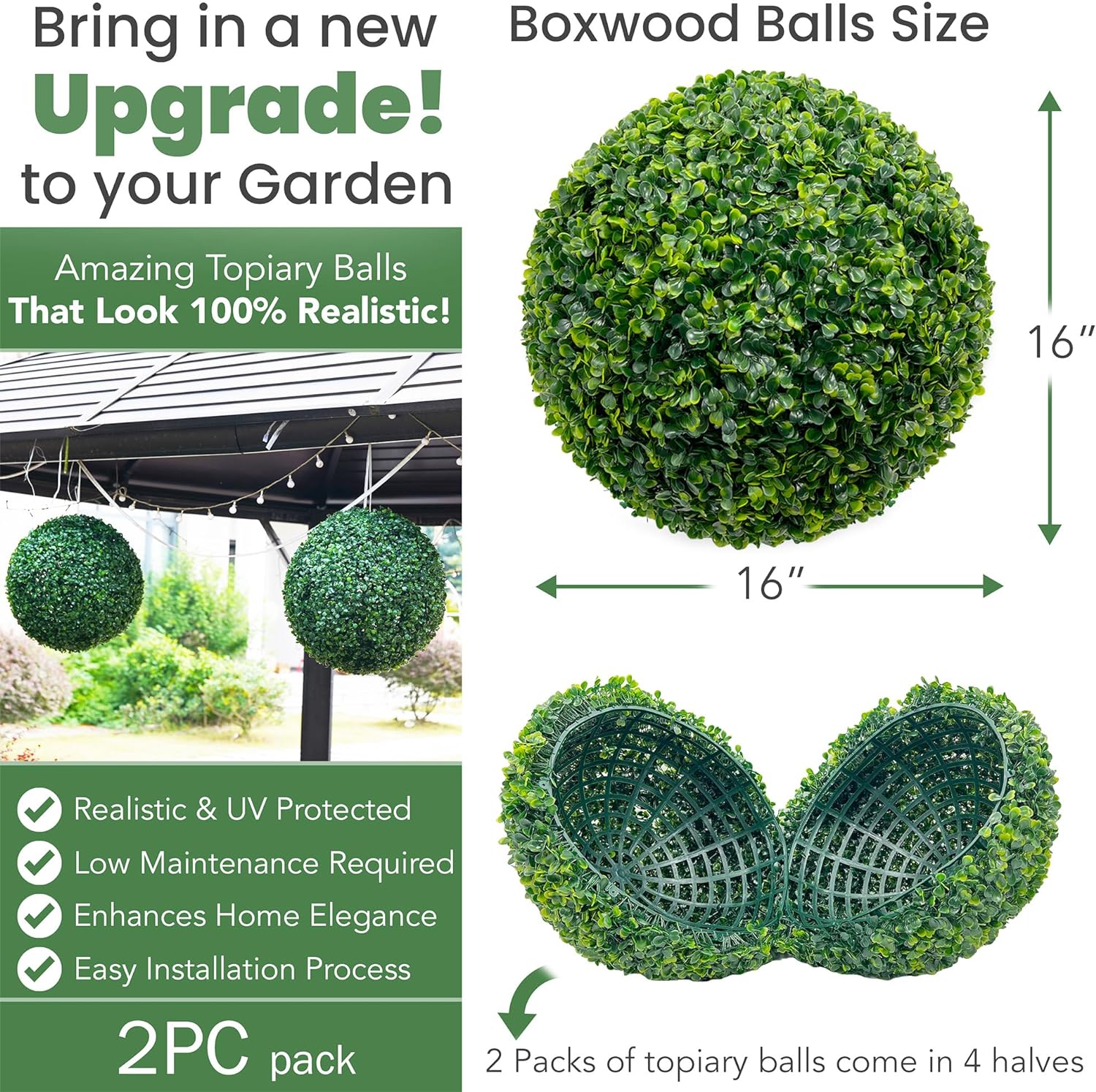 Faux Topiary Boxwood Balls – 2 Pieces Artificial Boxwood Topiary Plant Balls for Indoor & Outdoor Decorations