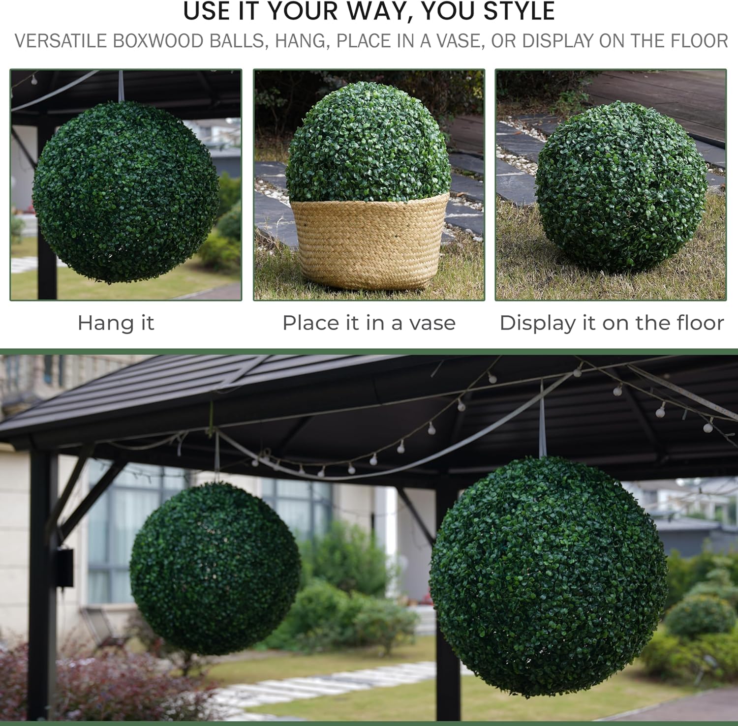 Faux Topiary Boxwood Balls – 2 Pieces Artificial Boxwood Topiary Plant Balls for Indoor & Outdoor Decorations